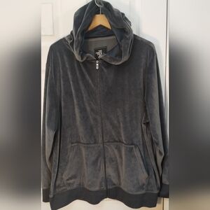 Plus Size Women's Gray Velour Full Zip Hoodie Track Jacket